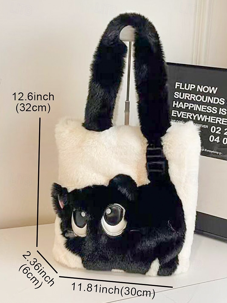 Pluche kattengezicht-tas voor dames, verkrijgbaar in meerdere kleuren, zacht bontmateriaal, schattig en speels ontwerp voor casual uitjes en cadeaus 2026 - $18.99 –P11
