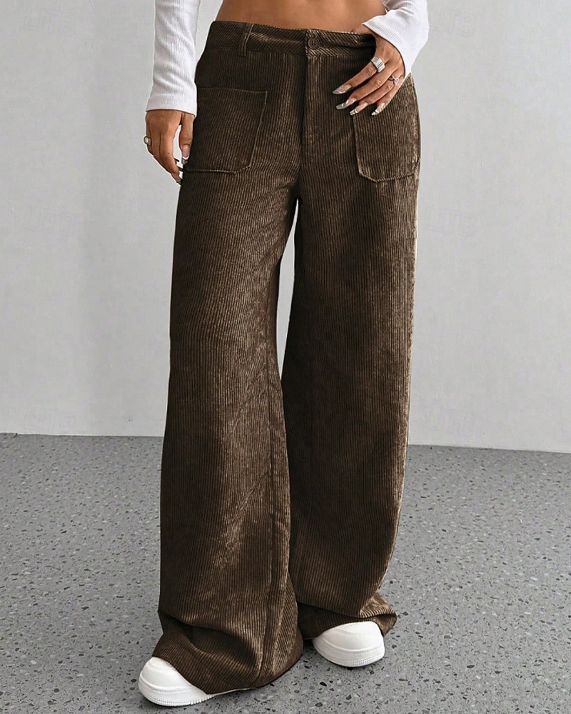 Per donna Culotte Gamba Larga Chinos Streetwear Casual Lunghezza intera Vita media Semplice Tasca Elastico in vita Confortevole Inelastico Quotidiano All'aperto Vacanza Aalbicocca Grigio Blu marina del 2026 a $14.49 –P12