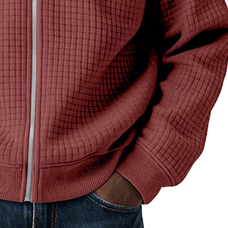 Men's Sweatshirt Waffle Sweatshirt Full Zip Sweatshirt Wine Standing Collar Plain Zip Up Textured Casual Daily Sports & Outdoor Streetwear Cool Sportswear Spring &  Fall Clothing Apparel Hoodies 2026 - $28.99 –P11