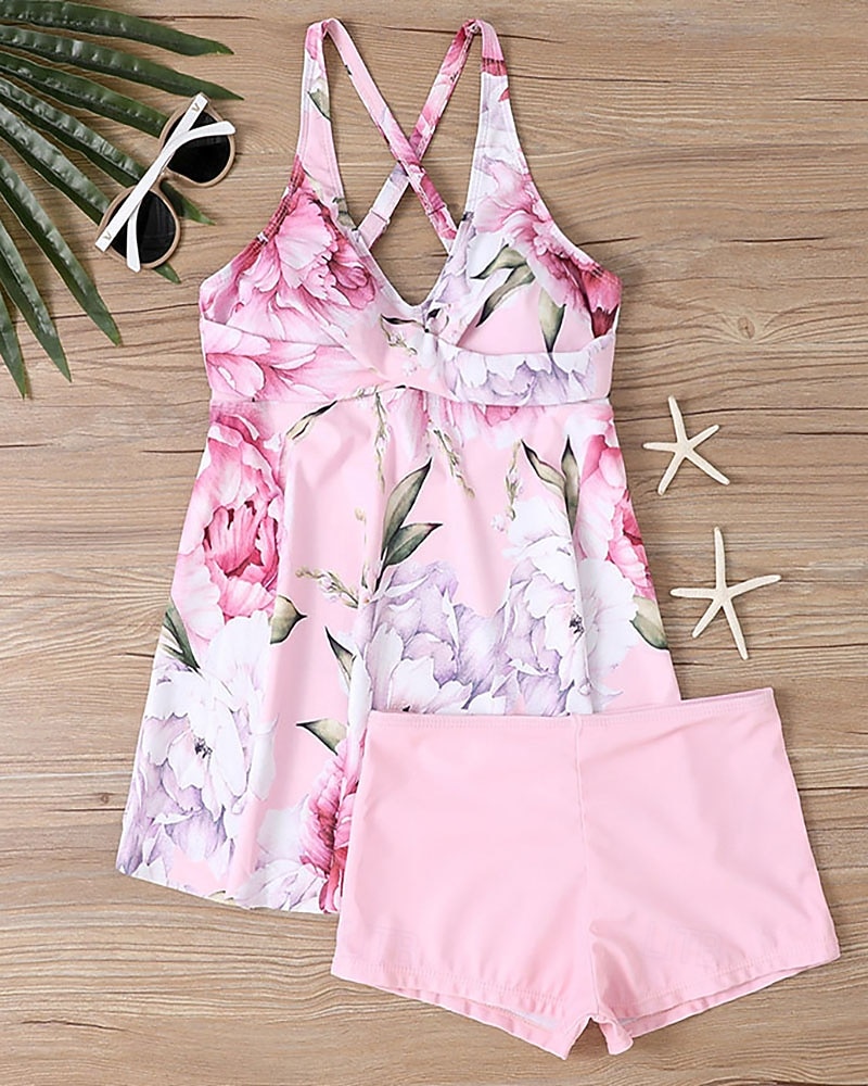 Per donna Costumi da bagno Due pezzi Shorts Costume da bagno Senza schiena Vacanza Abbigliamento da Spiaggia Floreale Grafico Scollo a V Senza Maniche Costumi da bagno del 2026 a $28.99 –P2