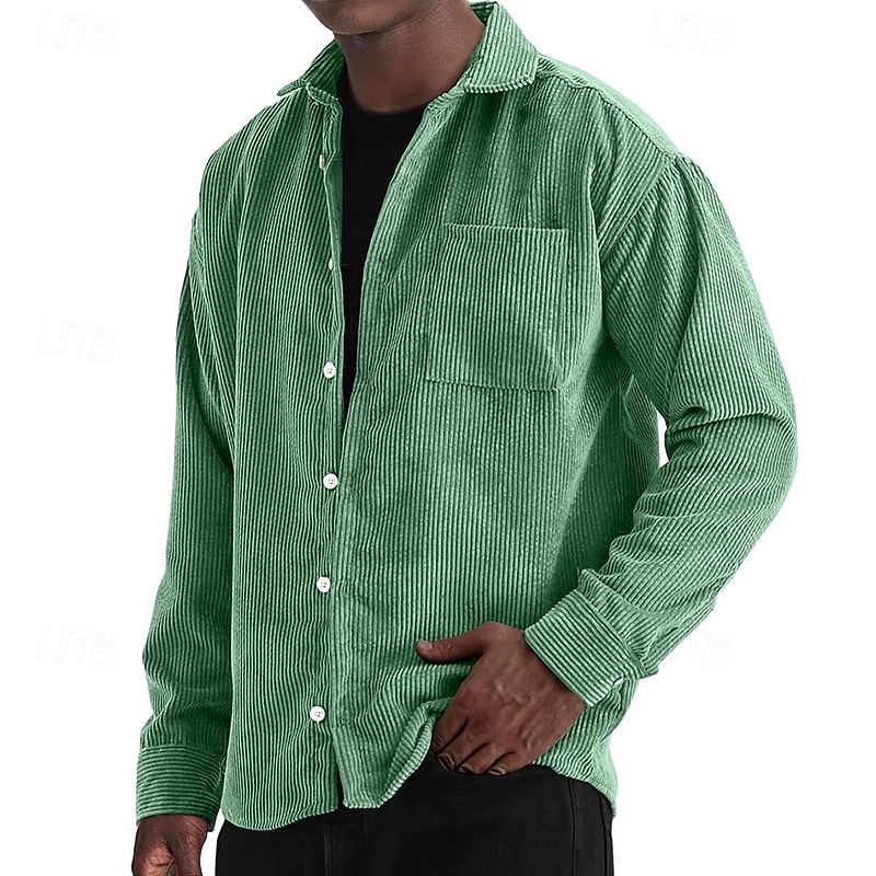 Bărbați Cămașă Cămașă casual Cămasă Corduroy Camașă cu nasturi Albastru piscină Negru Alb Roșu Vin Bleumarin Manșon Lung Simplu Rever Casual Zilnic Buzunar Îmbrăcăminte Modă Modern Casual 2025 - $24.99 –P12