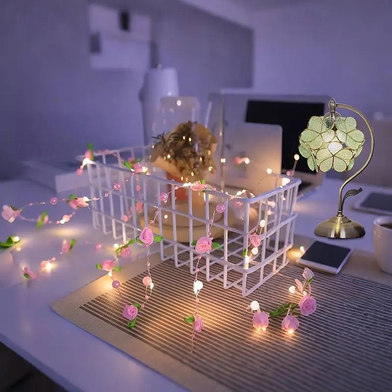 Elegant Perle Rose Formet LED Lyslenker 2m 20 LEDs Batteridrevet Bryllup Bursdag Fest Hjem Patio Hage Blomster Tre Dekorasjon 2026 - $12.99 –P3