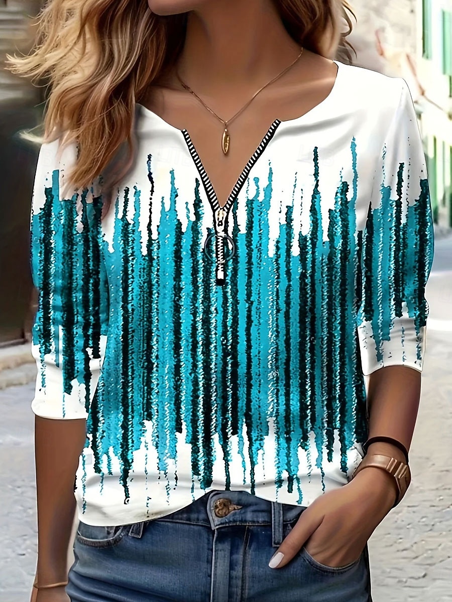 Γυναικεία Μπλουζάκι Φερμουάρ Στάμπα Ombre Γραφική Βίντατζ Μοντέρνα Στυλάτο Μακρυμάνικο Στρογγυλή Ψηλή Λαιμόκοψη Κανονικά μπλουζάκια Καθημερινά Θαλασσί Ρουμπίνι Βυσσινί Πράσινο του τριφυλλιού 2026 - $25.99 –P2