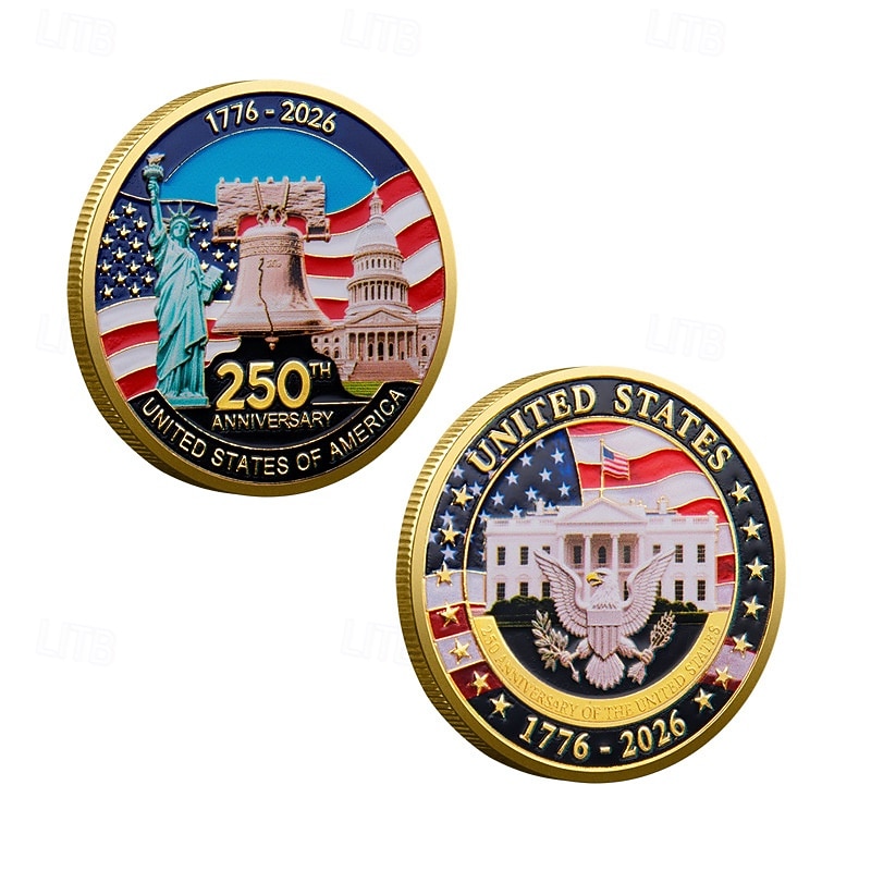 250th Anniversary Commemorative Coins - Golden American Flag & Liberty Bell Design Collectible Coins, Durable Metal Anniversary Coins for Display, Collectors Patriotic Semiquincentennial 2026 - $15.99 –P11