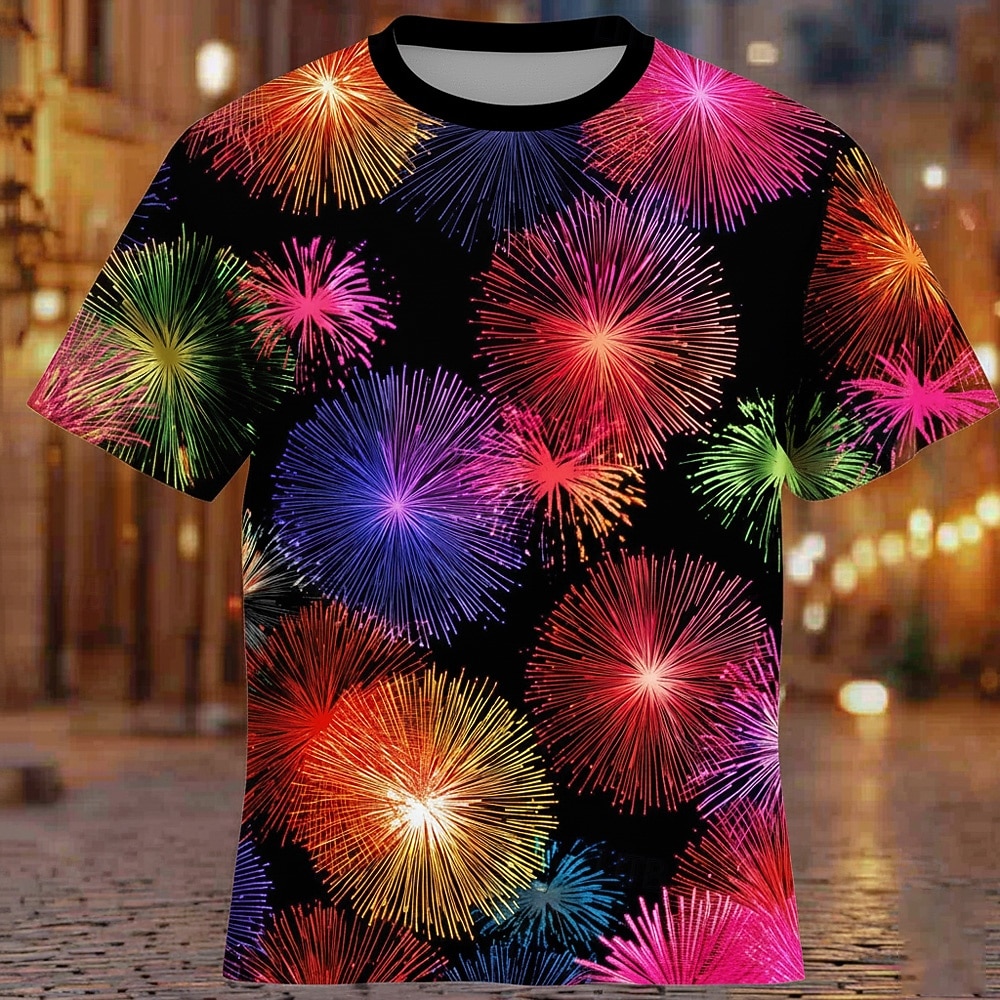 Nouvel An Homme bonne année Feux d'artifice 2026 T-shirt Manche Courte T-shirt Impression 3D Col ras du cou Chemise Exagéré Designer Artistique Club Soirée Rue Noir 1 Noir 3 Noir 2 Automne Hiver de 2026 ? $22.99 –P3