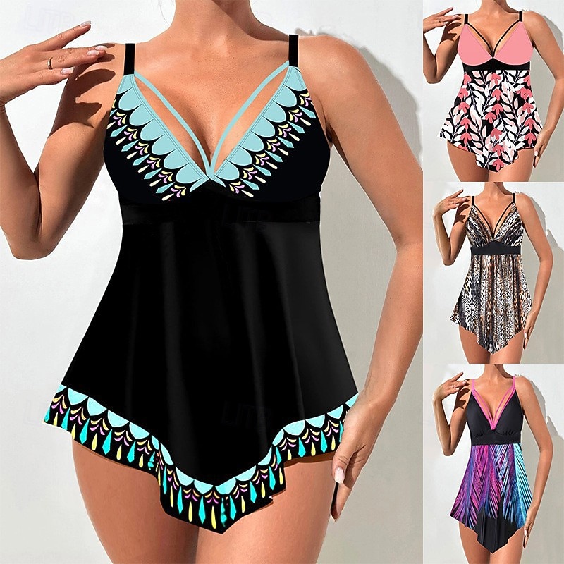 Mulheres Roupa de Banho 2 partes Slip roupa de banho Frente Única Férias Roupa de Praia Floral Decote V Sem Manga Fatos de banho de 2026 por $28.99 –P1