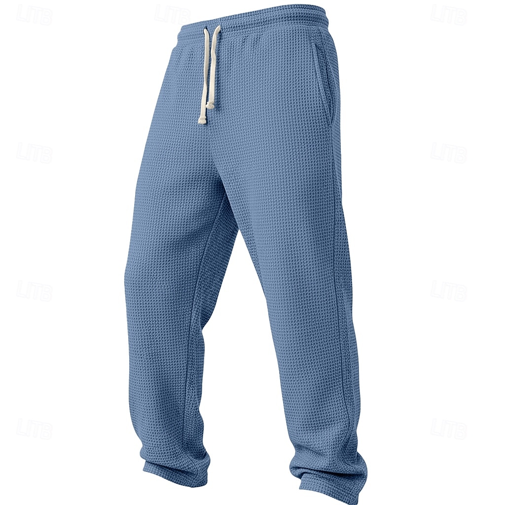 Men's Waffle Sweatpants Trousers Straight Leg Sweatpants Waffle Pants Drawstring Elastic Waist Plain Breathable Full Length Casual Daily Outdoor Vacation Classic Style Black White Micro-elastic 2026 - $25.99 –P1