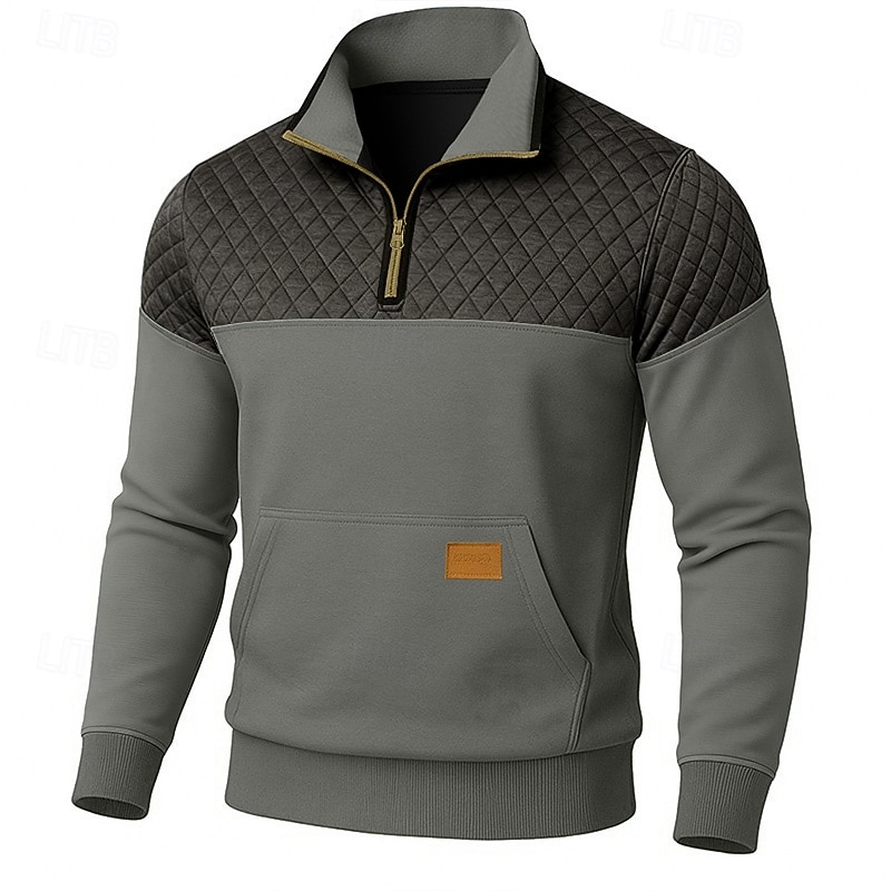 Męskie Bluza dresowa Bluza Waffle Zjechać na pobocze Bluza z zamkiem błyskawicznym Zieleń wojskowa Khaki Jasnoszary Ciemnoszary Klapa Równina Niejednolita całość Kolorowy blok Teksturowany Codzienny 2026 - $34.99 –P1