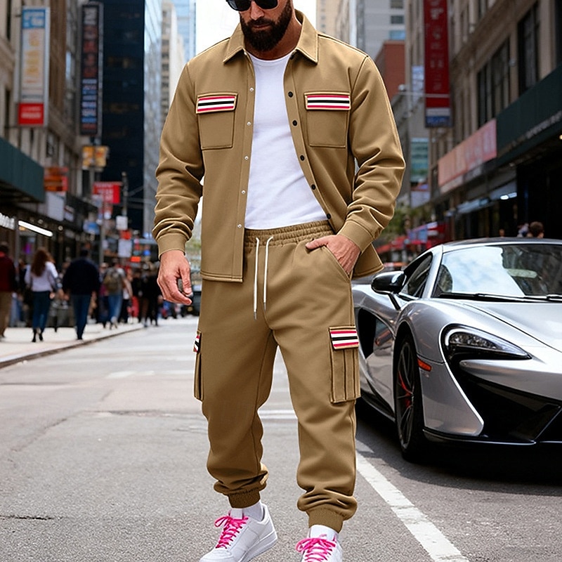 Ανδρικά Πουλόβερ Φόρμα Σετ ρούχων Jachetă Πέτο ΕΞΩΤΕΡΙΚΟΥ ΧΩΡΟΥ Καθημερινά Αθλητικά Κορδόνι Κουμπί επάνω Τσέπη Ταινία Μαύρο Ρουμπίνι Καφέ Πολυεστέρας Ρούχα Γυμναστικής Μοντέρνα Κομψό στυλ street 2026 - $55.99 –P19