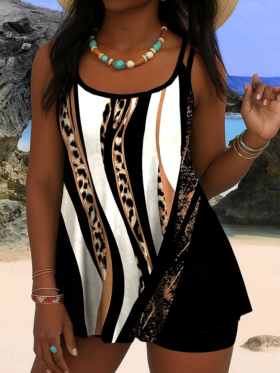 Maiô Feminino Tankini 2 Peças Palma Cintura Alta Costas Nuas Roupas de Praia para Férias Gráfico Geométrico U Neck Sem Manga de 2026 por $39.99 –P2