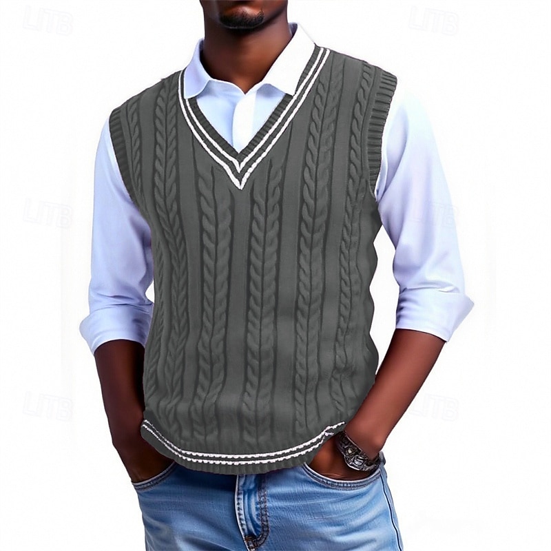 Per uomo Gilet Maglione elegante Maglione Maglione a maglia A Coste Maglia Top Regolari Lavorato a maglia A righe Scollo a V Moda Casual Vacanza Abbigliamento quotidiano Abbigliamento Senza maniche del 2026 a $26.99 –P6