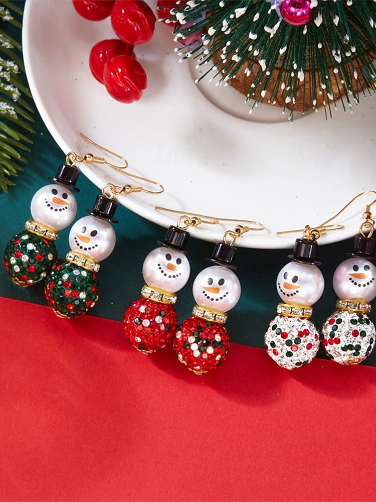 női karácsonyi hóember fülbevalók – ötvözet piros, zöld és fehér gyöngyökkel, tökéletesek ünnepi bulikra és ünnepi alkalmakra 2026 - $9.99 –P4