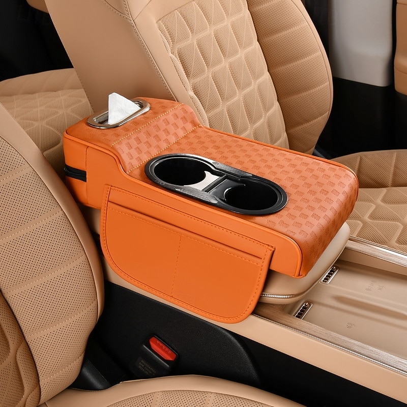 Organizator 5 în 1 pentru consola centrală auto cu suport îmbunătățit pentru coate - husă pentru cotieră din piele ecologică, suport pentru pahare &buzunare de depozitare, potrivire universală pentru 2026 - $27.99 –P1