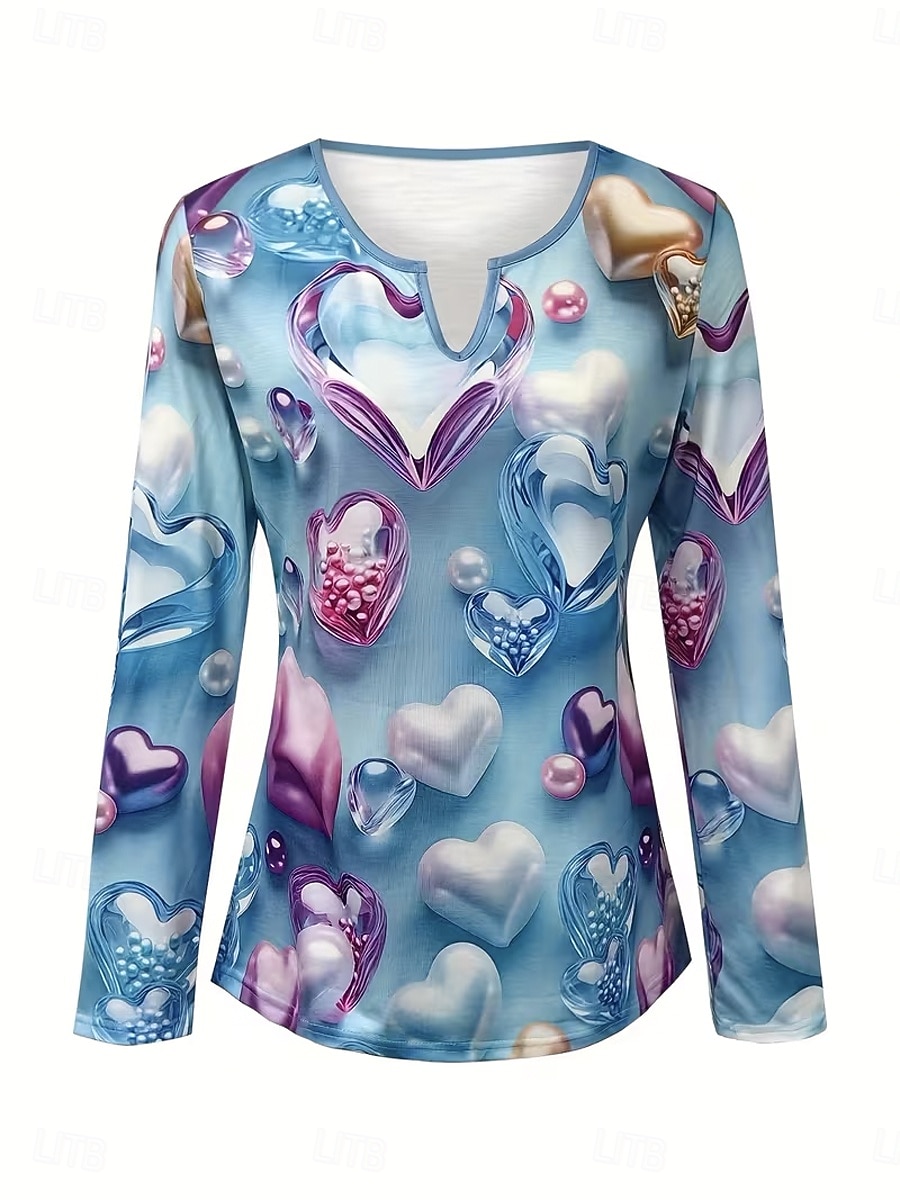 Γυναικεία Μπλουζάκι Στάμπα Καρδιά Γραφική Βίντατζ Στυλάτο Κλασσικό Μακρυμάνικο Λαιμόκοψη V Λαιμός με εγκοπή Κανονικά μπλουζάκια Καθημερινά Θαλασσί Ανθισμένο Ροζ Βυσσινί Καλοκαίρι Άνοιξη Φθινόπωρο 2026 - $24.99 –P5