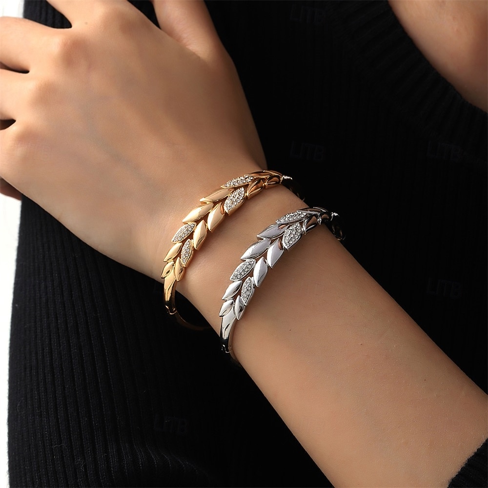 Cyrkon Retro Kształt listka Moda Spersonalizowane Prosty Modny Chrom Bransoletka Biżuteria Srebrny / Złota Na Ślub Impreza Zaręczynowy Studniówka 2026 - $9.99 –P1
