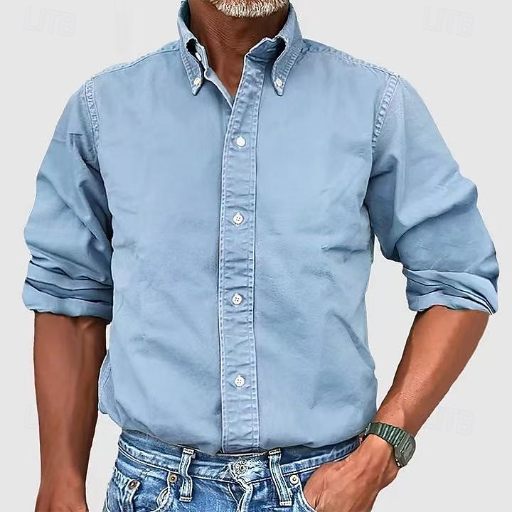 Men's Shirt Summer Shirt Casual Shirt Button Up Shirt Acid Wash Shirt Blue Pink Navy Blue Long Sleeve Plain Turndown Casual Daily Classic Clothing Apparel Cotton Fashion Business Modern Smart Casual 2026 - $29.99 –P12