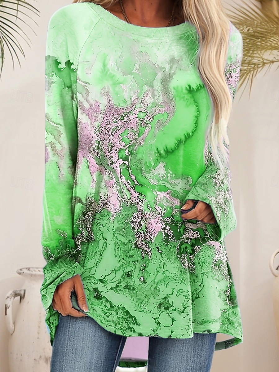 Naisten T-paita Painettu Kuvitettu Geometria Vintage Tyylikäs Vapaa-aika Pitkähihainen Tiukka pyöreä kaula-aukko Pitkät topit Päivittäin Sininen Purppura Apila Syksy Talvi 2026 - $26.99 –P3