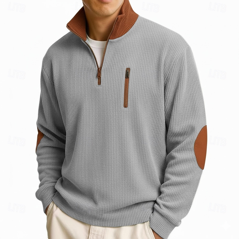 Bărbați Cămasă Corduroy Tee Top Tricou cu maneca lunga Cămăși bărbătești cu petice la coate Manșon Lung Fermoar Vară Toamnă Toamna iarna Bloc Culoare Zilnic Casual Stil de strada Fermoar 2026 - $25.99 –P5
