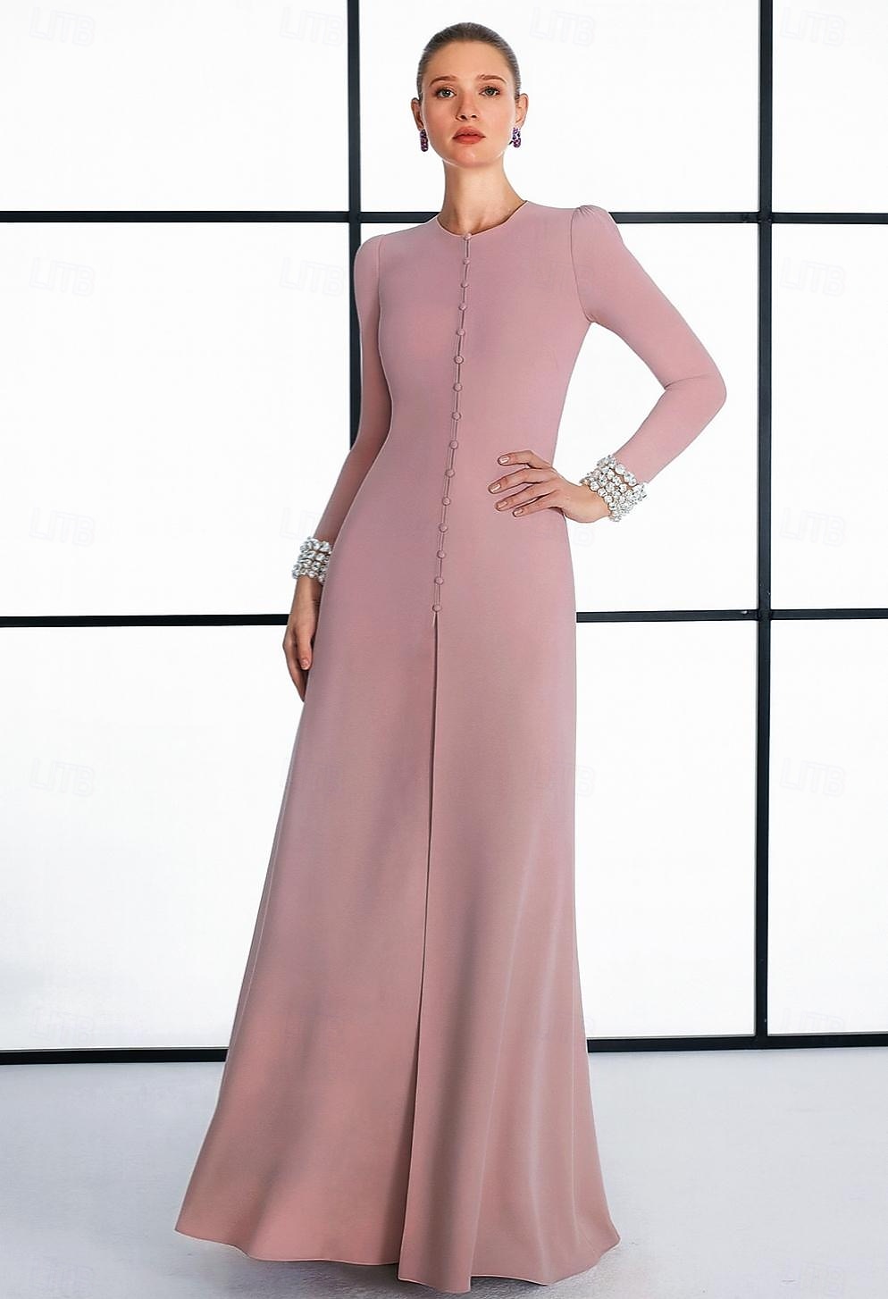 А-силуэт В пол Бальное платье с накидкой Вечернее платье Торжественное платье Элегантный стиль Высокий раскол Длинный рукав Вырез под горло Официальные Свадьба Карман Стретч-креп с Стразы 2025 - $129.99 –P1