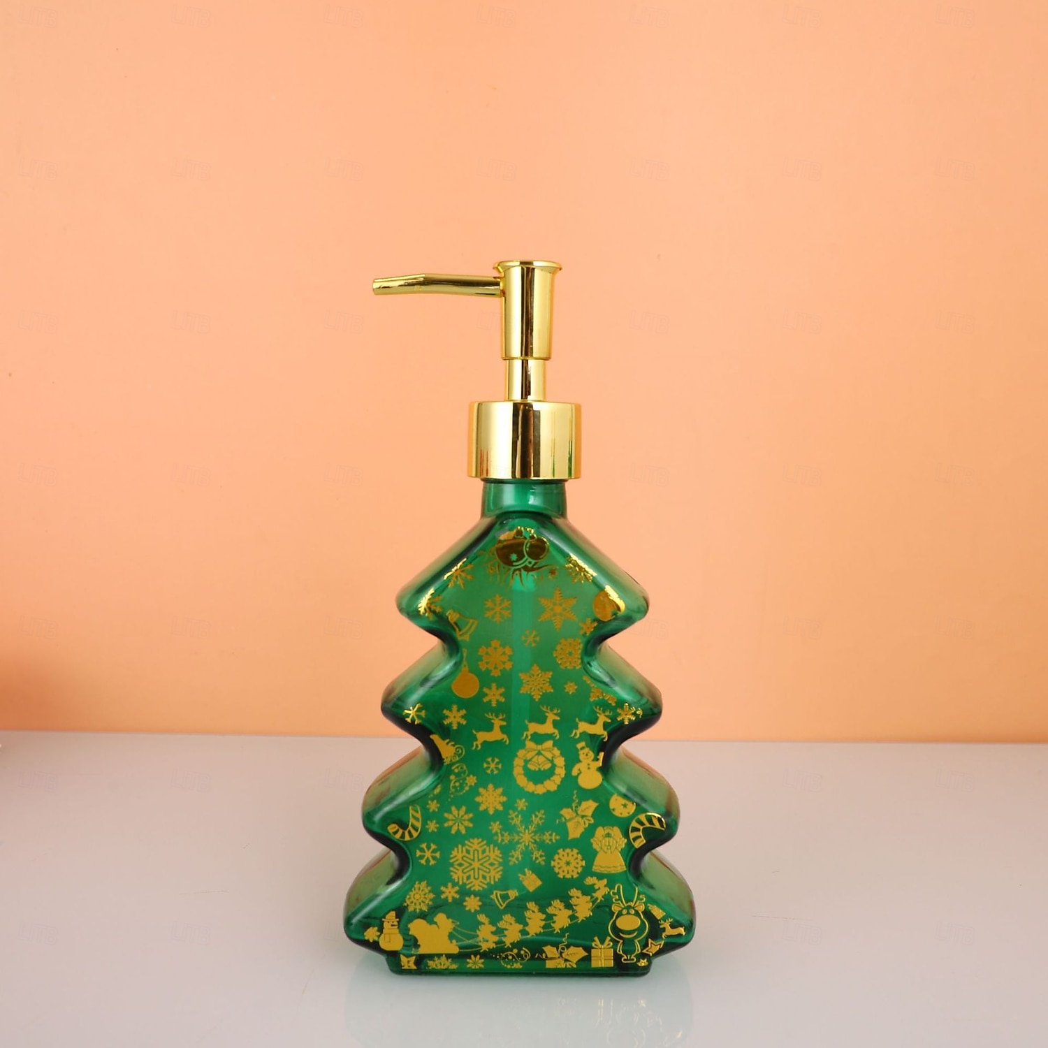 Glass Christmas Tree Hand Pump Dispenser Bottle - 300ml Red/Green Reusable Travel-Sized Soap/Lotion/Cleanser Container with Golden Reindeer Snowflake Design for Kitchen, Bathroom, Office - Durable 2026 - $6.99 –P21