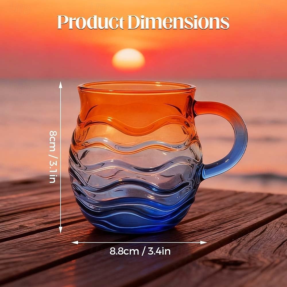Zeeglas zonsondergang mok 12 oz, handgemaakte mok met oceaan golfpatroon en kustthema, uniek getextureerd artistiek drinkgerei voor koffie, thee en cadeau voor liefhebbers van oceaan, strand en surfen 2026 - $21.99 –P2