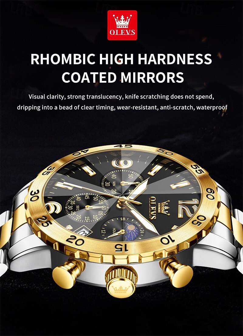 The New Olevs Men'S Business Watch Features A Luminous Moon Phase Calendar Small Three-Hand Multi-Functional Digital Large Dial Quartz Watch Which Is A Fashionable Casual Waterproof And Sporty Me 2025 - $34.99 –P2