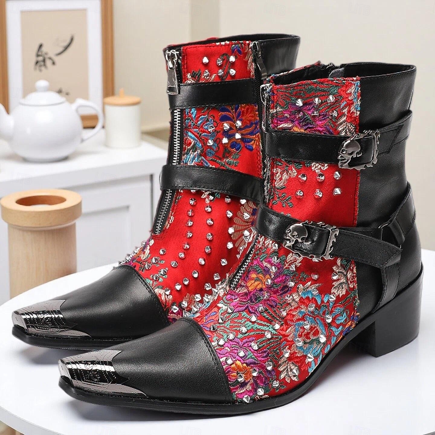 Miesten punamustat nastakengät – rock-henkinen muotoilu, mukavat ja kestävät, sopivat erinomaisesti rentoon arkeen, katutyyliin ja tapahtumiin 2025 - $179.99 –P1