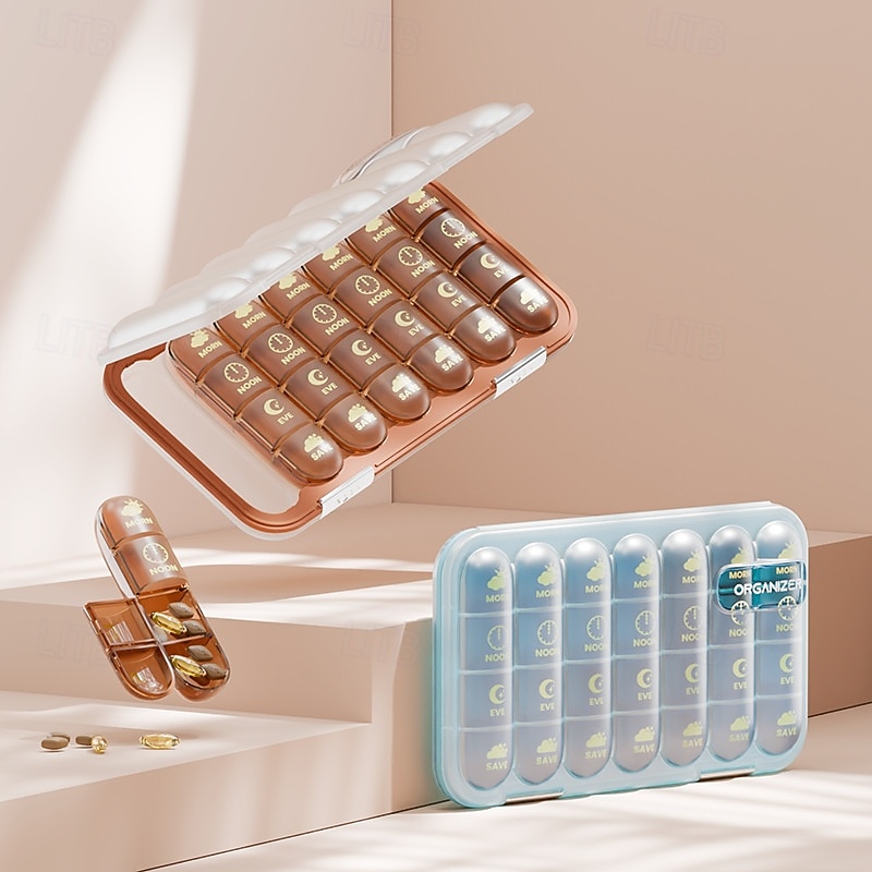 Portapillole portatile con 21/28 scomparti, dispenser per farmaci settimanale, grande scomparto diviso, adatto per vitamine e farmaci quotidiani, ideale per viaggi, casa o come regalo. del 2026 a $20.99 –P1