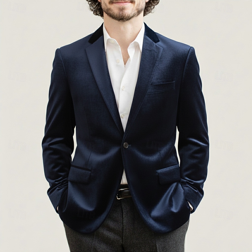 Herre Fløyelsblazere Halskrage Mote Klassisk Fritid Ensfarget Fløyelsblazer Svart Burgunder Mørkeblå Skreddersydd Enkelt Brystet Enn-knapp 2025 - $72.99 –P1