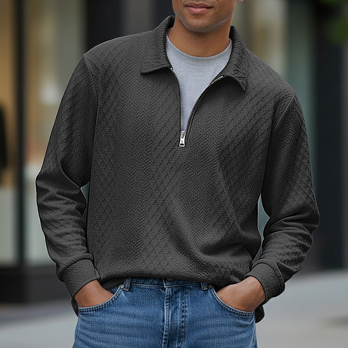 Voor heren Trui-sweatshirt Polo met rits Vakantie Straat Rits Lange mouw Modieus Basic Geometrisch Effen Mode Lente & Herfst Alle seizoenen Normale pasvorm Zwart Wit khaki Donkergrijs Trui-sweatshirt 2026 - $24.99 –P4