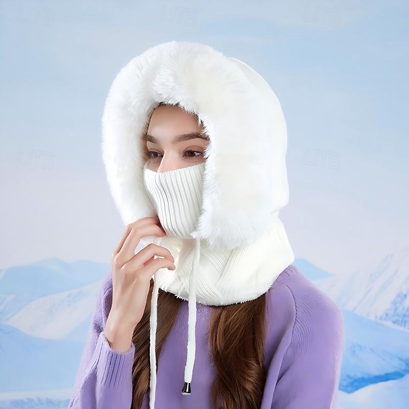 3-in-1 pipo, kaulanlämmitin, kasvosuojus, lämmin fleecevuorilla varustettu neulottu korvasuoja, naisille, ulkokäyttöön, kylmään säähän, viihtyisä, kokopäähine hiihtoon ja pyöräilyyn 2026 - $21.99 –P5