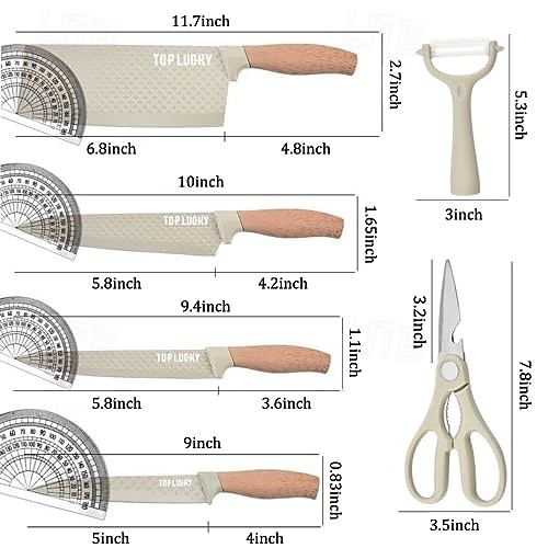 sada kuchyňských nožů, 6dílná luxusní sada nožů s dřevěným potahem, rukojeť s lehkou dřevěnou kresbou, nepřilnavý šéfkuchařský nůž z nerezové oceli s blokem na nože 2026 - $74.99 –P12
