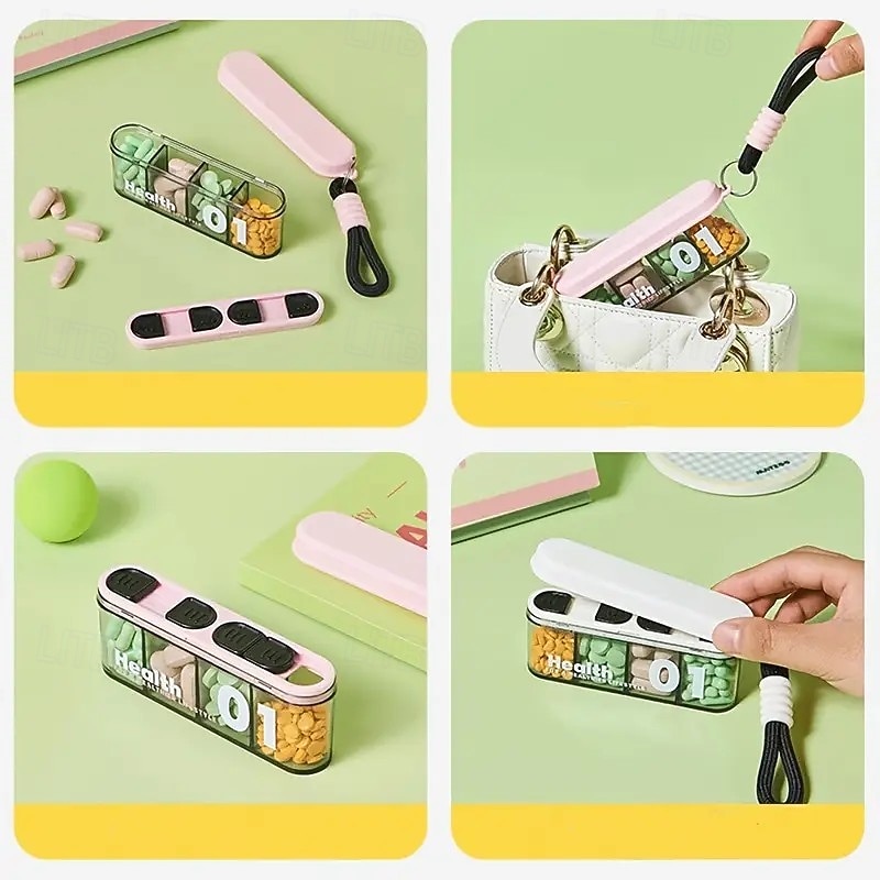 Organizador de comprimidos portátil com 4 compartimentos (2 unidades) – mini caixa para guardar remédios, recipiente para comprimidos diários (manhã, meio-dia e noite), organizador de medicamentos de 2025 por $11.99 –P6