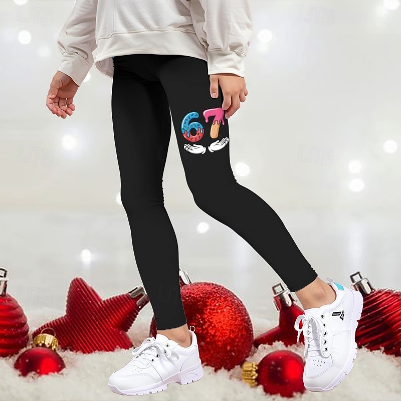 Flickor 3D Grafisk 67 Byxor Damasker Vår Höst söt stil Streetwear Grundläggande Barn 4-12 år Utomhus Semester Ledigt Normal 2026 - $13.99 –P1
