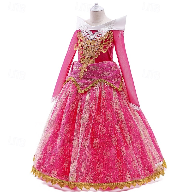 Vestido de festa infantil feminino para a Semana do Livro 2026, com estampa floral, manga longa, para ocasiões formais, apresentações e eventos especiais. Renda, estilo princesa, maxi, para uso diário, com modelagem evasê e tule. Disponível nas cores rosa de 2026 por $34.99 –P2