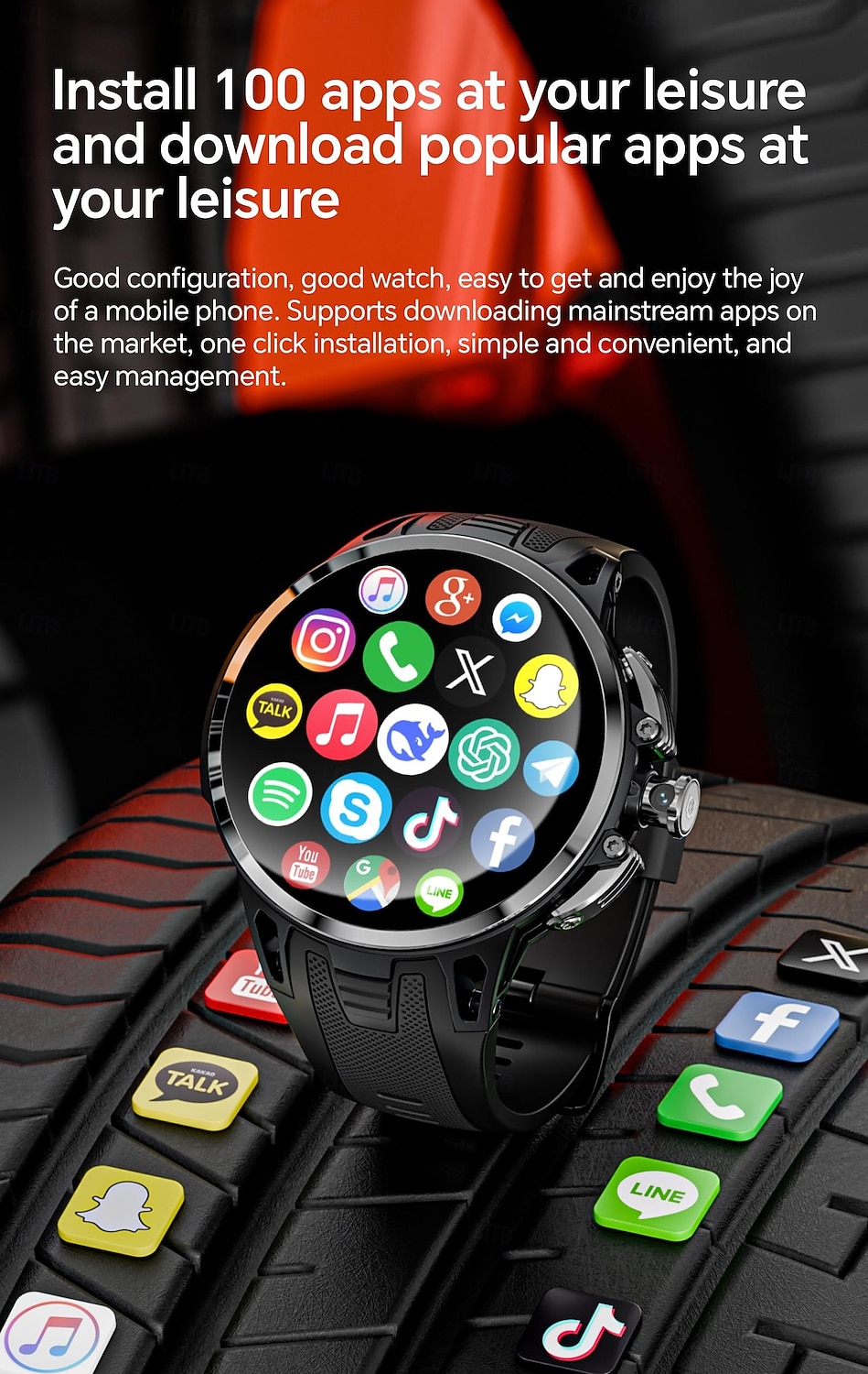 Relógio inteligente Lokmat Appllp 4 Pro de 1,75 polegadas com 4G LTE, pedômetro, lembrete de chamadas, monitor de sono, compatível com Android e iOS, unissex, GPS, IPX-1, caixa de 50 mm. de 2026 por $213.09 –P10