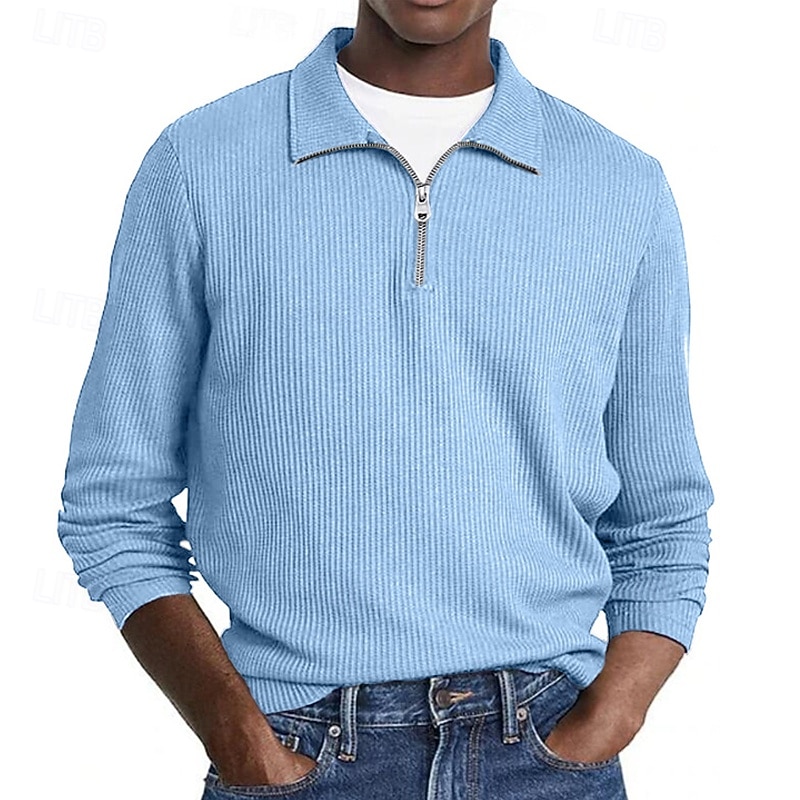 Per uomo Polo Polo con zip a un quarto Abbigliamento quotidiano Data Zip a un quarto Manica Lunga Moda Essenziale Semplice Cerniera Primavera Autunno Vestibilità regolare Nero Bianco Verde militare del 2026 a $26.99 –P7