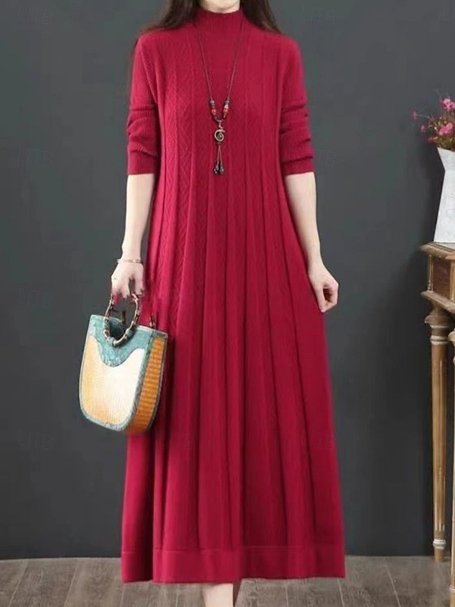 Damen Pullover Kleid Elegant Lässig Weich Einfarbig Gerippt Rollkragen Gestrickt Langarm Lange Oberteile Stricken Outdoor Täglich Wochenende Blau Schwarz Herbst Winter 2026 - $41.99 –P3