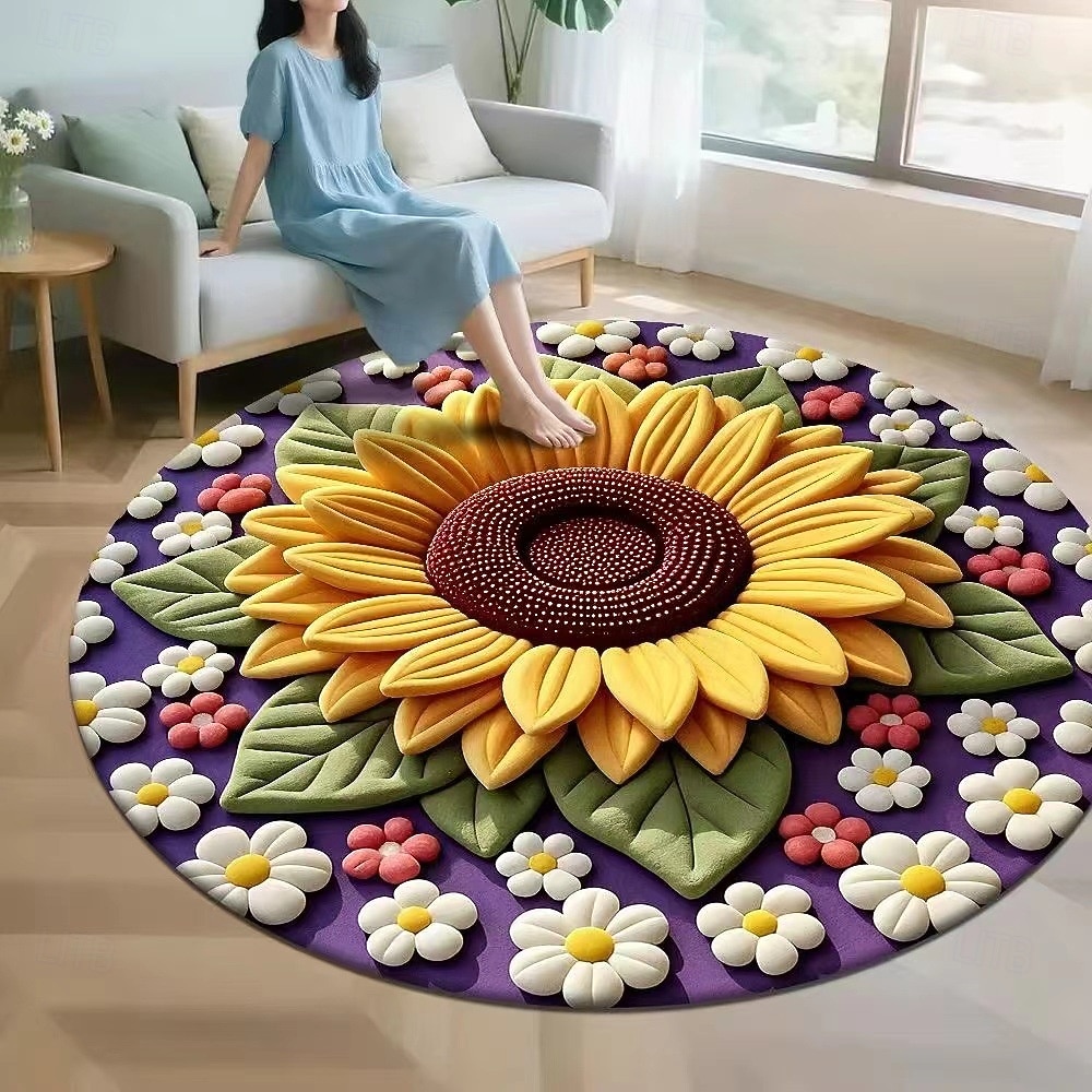 Covor de zonă cu imprimeu plat 2D, seria floarea-soarelui, covor din catifea cristalină pentru sufragerie, canapea, masă de cafea, dormitor, noptieră, dressing, husă decorativă moale pentru podea 2026 - $7.99 –P3