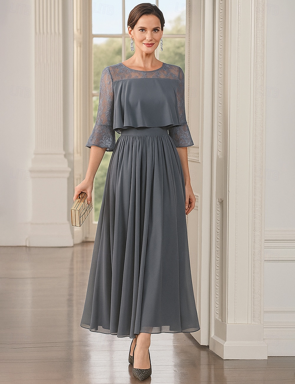 Vestido de Fiesta en Línea A de Longitud de Té Ankle Length Vestido de Cóctel Vestido de Invitada de Boda Vestido de Madre de la Novia de Manga Larga Cuello Redondo Fiesta Elegante Vintage con 2026 - $91.99 –P4