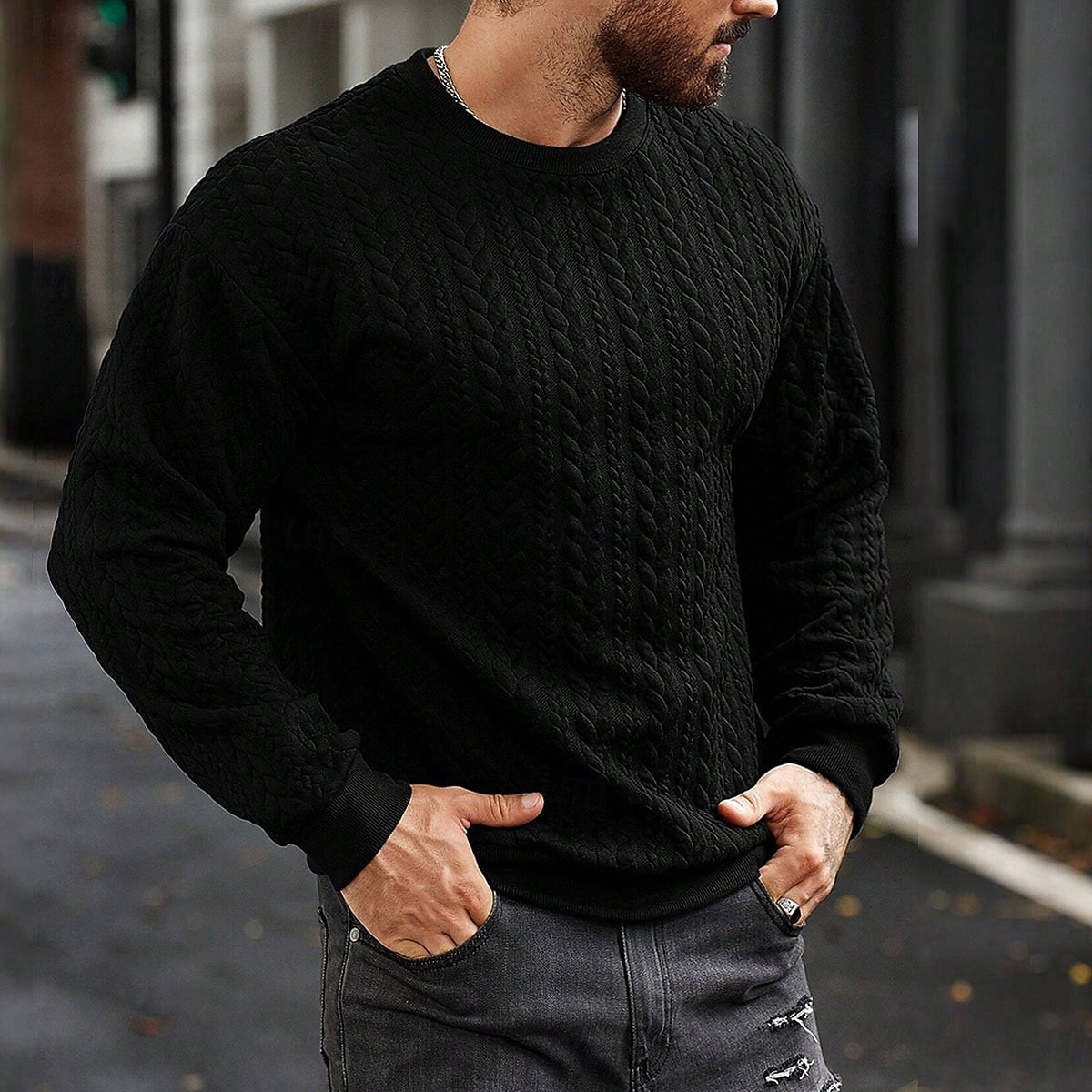 Voor heren Trui Kabel gebreide trui Kabel breien Normale tops Gebreid Strakke pasvorm Effen Strakke ronde hals Gebreid Hedendaagse Casual Alledaagse kleding Kleding Herfst winter Donkergroen M L XL 2026 - $39.99 –P6