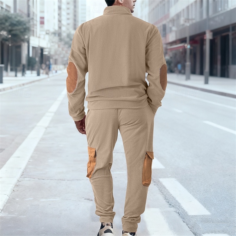 Homens Moletom Conjunto de roupas Colarinho Chinês Ao ar livre Diário Esportes Com Cordão Bolsos Half Zip Bloco de cor Preto Azul Céu cáqui Tosão Poliéster Roupas Esportivas Moda Roupa de rua Outono de 2026 por $66.99 –P2