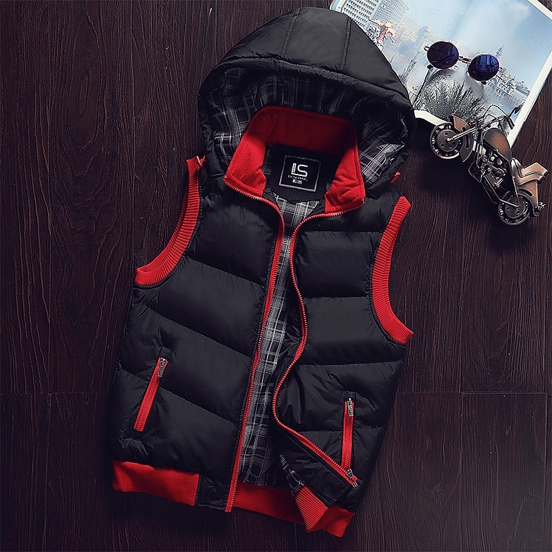 Homme Gilet matelassé Gilet Vacances Quotidien Date Mode Occasionnel Automne Hiver Avec Poches Polyester Chaud Confortable Couleur Unie Fermeture éclair À capuche Coupe régulière Noir Rouge Vert de 2026 ? $37.99 –P3
