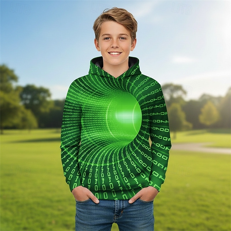 Pojkar 3D Grafisk Geometrisk 3D Print Huvtröja Långärmad Vår Höst Mode Streetwear Barn 4-12 år Huva Utomhus Ledigt Dagligen Normal 2025 - $18.99 –P3