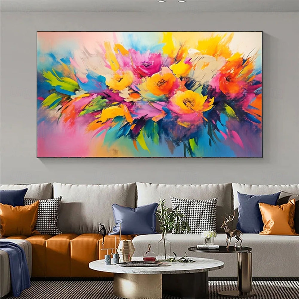 Pintura artesanal de flores coloridas em estilo abstrato com respingos de tinta a óleo, arte de parede em tela, pôster decorativo para casa, cozinha, escritório e outros ambientes. Presentes. de 2026 por $67.99 –P1