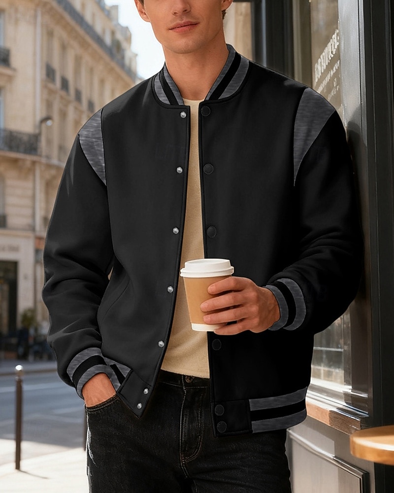Herren Leichte Jacke Freizeitjacke Collegejacke Outdoor Urlaub Patchwork Tasche Frühling Herbst Farbblock Streetwear Stilvoll Stehkragen Regulär Dunkelgrau Schwarz Wein Marineblau Khaki Jacken 2026 - $31.99 –P15