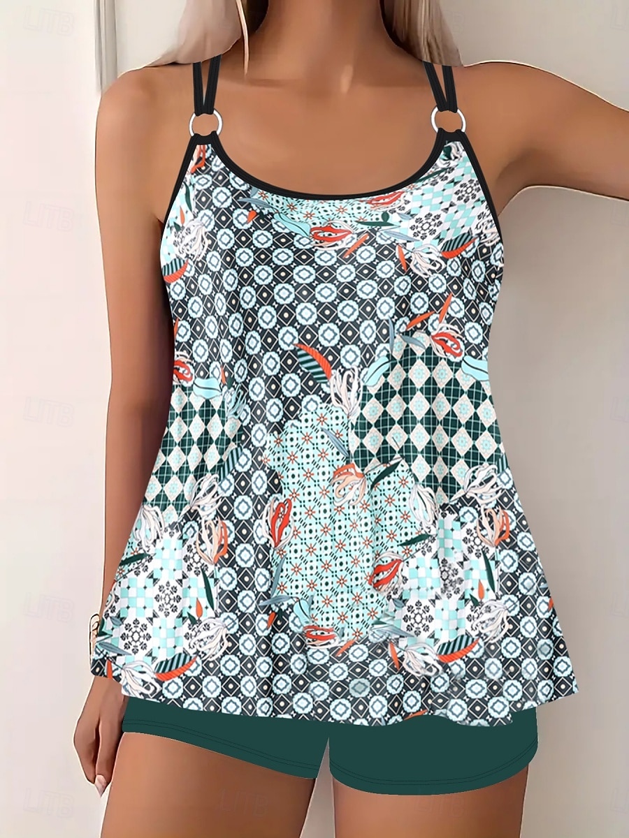 Γυναικείο Τανκίνι 2 Κομμάτια Μαγιό Σορτσάκι Έλεγχος Κοιλιάς Ψηλόμεσο Λεπτό Χωρίς Πλάτη Θέρετρο Παραλίας Ombre Λουλούδια U Λαιμός Αμάνικο Μαγιό 2026 - $33.99 –P5