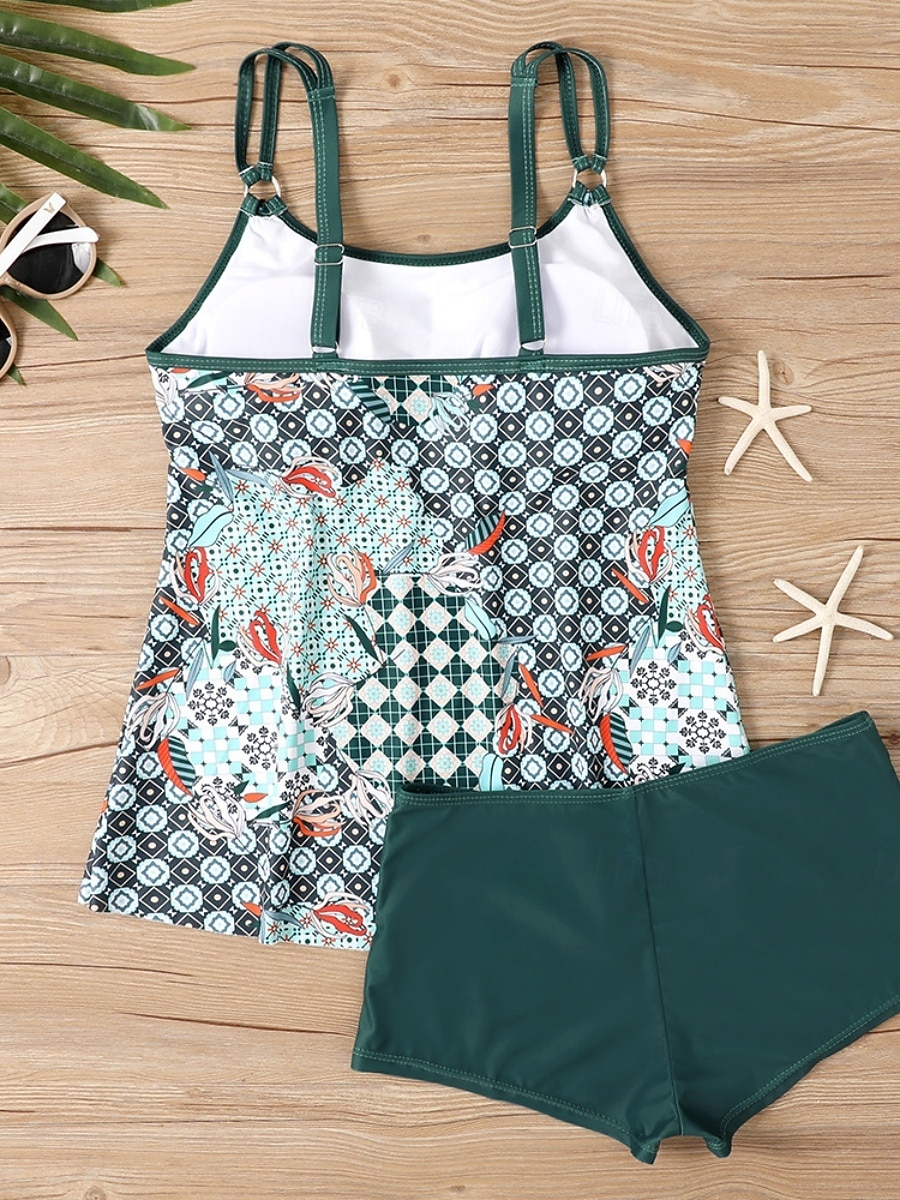 Γυναικείο Τανκίνι 2 Κομμάτια Μαγιό Σορτσάκι Έλεγχος Κοιλιάς Ψηλόμεσο Λεπτό Χωρίς Πλάτη Θέρετρο Παραλίας Ombre Λουλούδια U Λαιμός Αμάνικο Μαγιό 2026 - $33.99 –P7