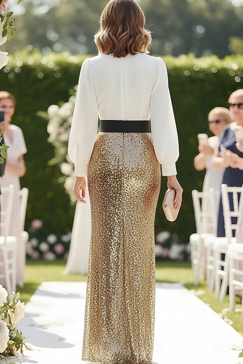 Sheath Column Floor Length Sequin Dress Mother of the Bride Dress Long Sleeve V Neck Elegant Satin Sequined with Sash / Ribbon 2026 - $183.99 –P2