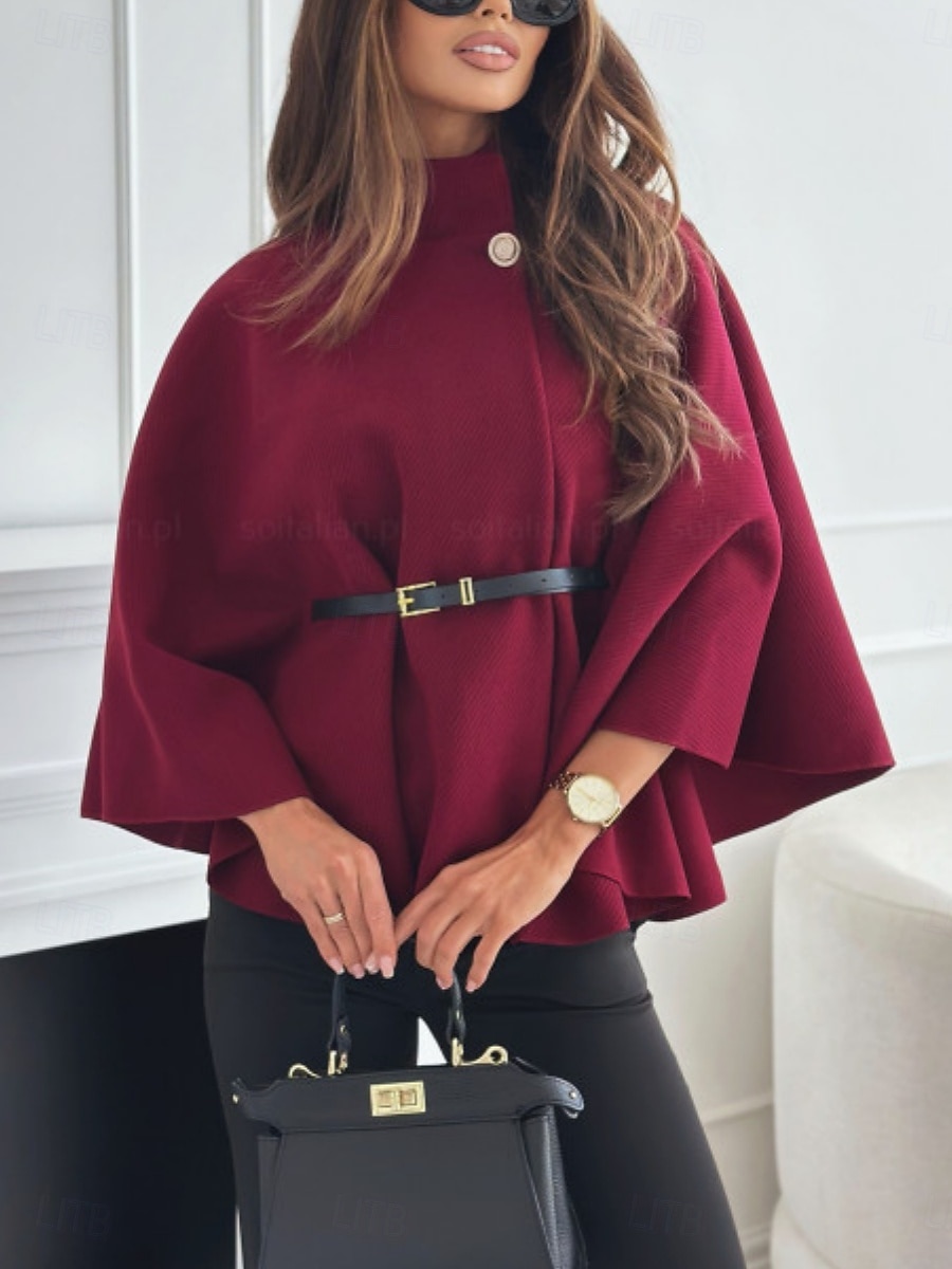 Dámské Plášť / pláštěnky Pohodlné Prodyšné S páskem Elegantní Na běžné nošení Bez vzoru Dovolená ulice Ležérní Denní nošení Pullover Standardní Stojáček Volný Dlouhý rukáv Svrchní oděvy Černá Fialov 2026 - $41.99 –P7